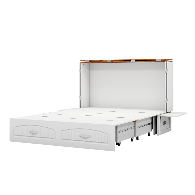  Queen Murphy Bed Cabinet with Storage Drawers, Built-in Charging station, Mattress Included
