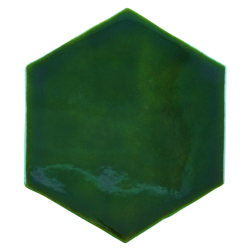 Viva Hex Antic Handmade 6" x 7" Ceramic Wall Tile, Green