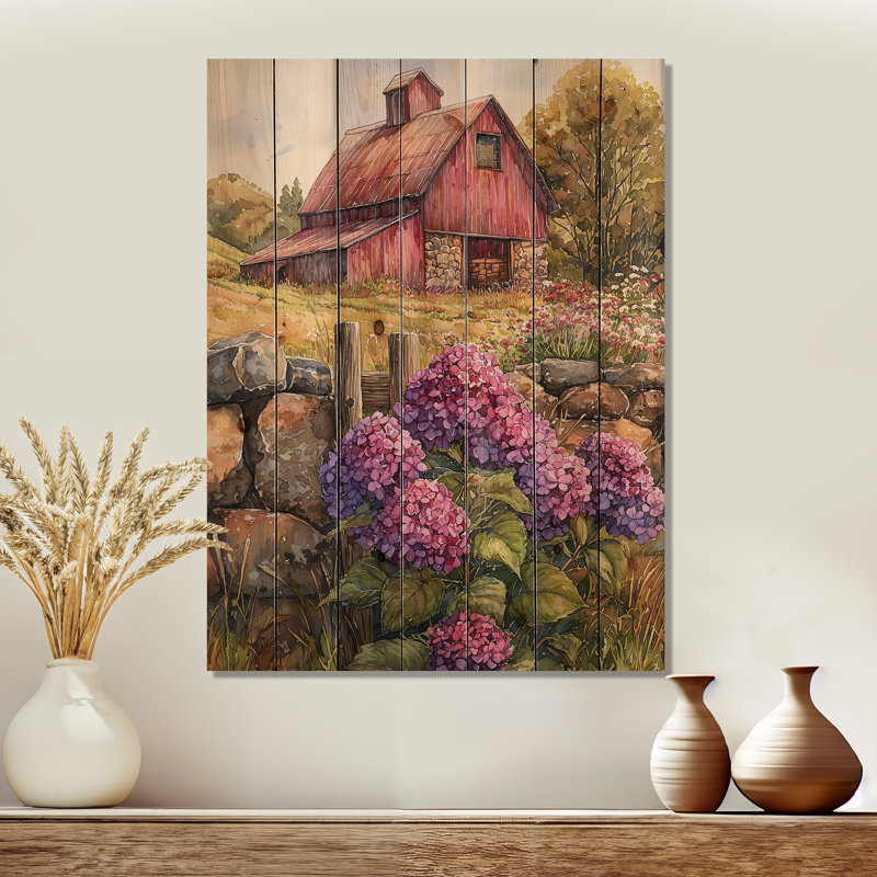 Hortensias dans la couleur lavande couleur grange III - impression sur bois d'hortensias - sur bois de pin naturel