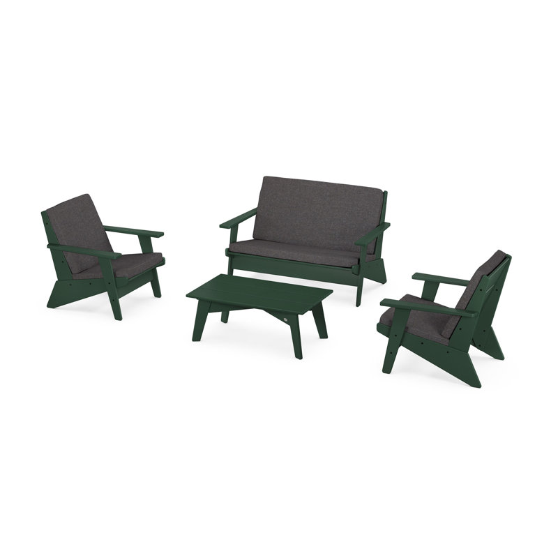 Riviera Modern Lounge 4-Piece Set, Green, Ash Charcoal