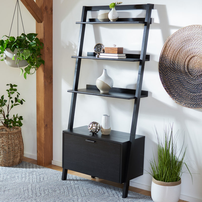 Dametrice Ladder Storage Bookcase, 72" H x 32" W x 15.4" D, Black
