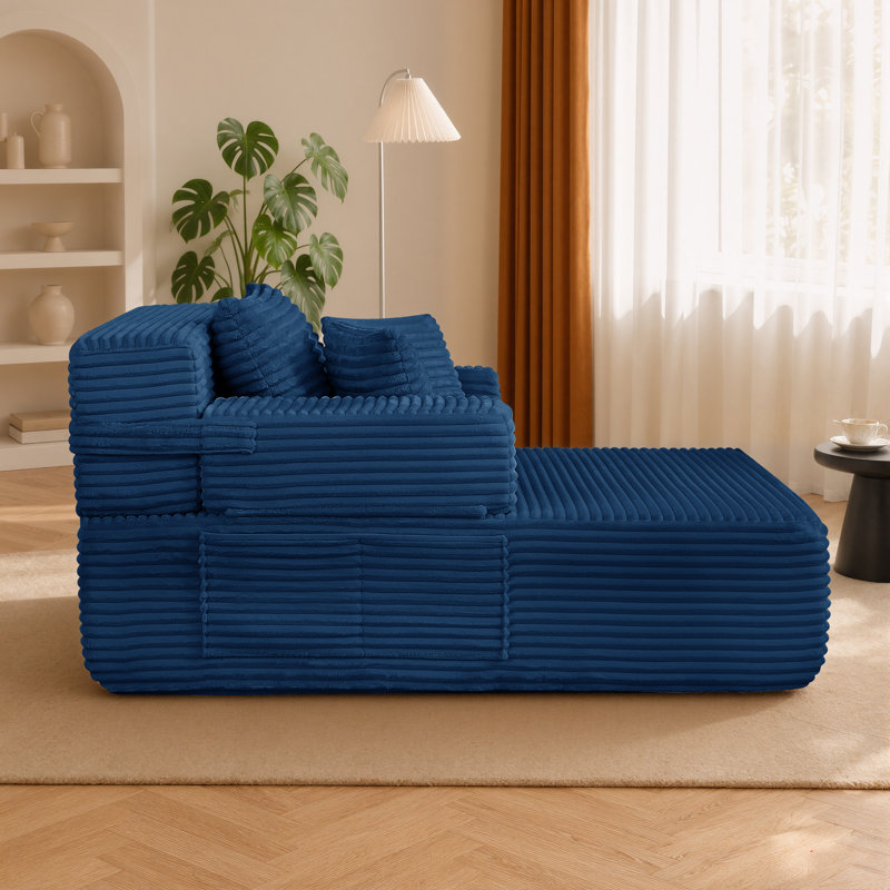 Lit convertible surdimensionné sans os et méridienne, canapé nuage confortable et profond en velours côtelé moelleux avec poche, idéal pour les petits espaces, 2 oreillers, mousse mémoire, aucun assemblage requis