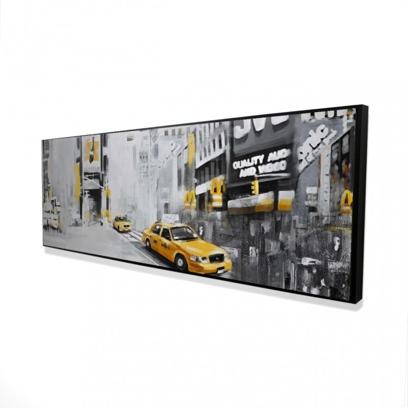New York City avec des taxis - décor de toile industrielle noire encadrée