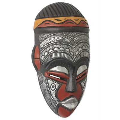 Masque en bois sculpté à la main daimuwa iii avec décoration murale en aluminium en relief