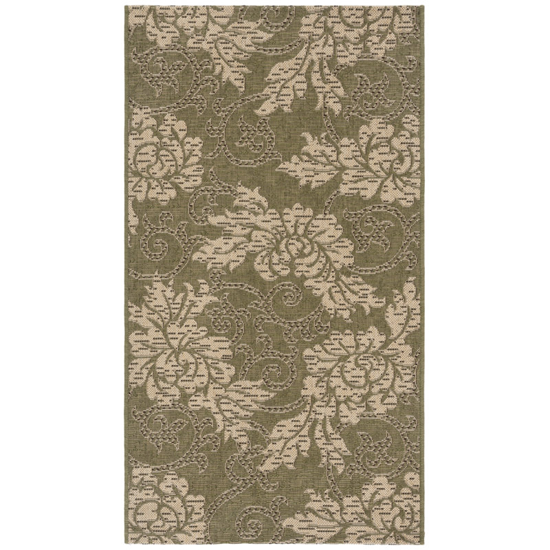 Tapis vert / crème intérieur / extérieur Herefordshire, Rectangle 2 pi 7 po x 5 pi
