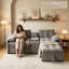 Canapé-lit convertible 3-en-1 en chenille, fauteuil inclinable réglable à 5 niveaux avec porte-gobelet et port USB, gris clair