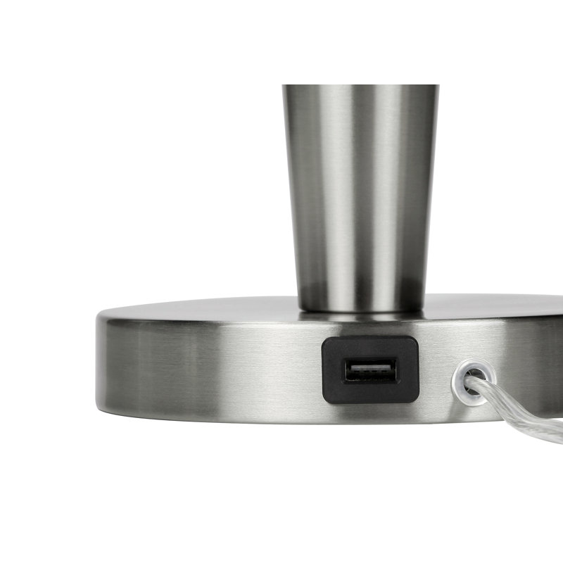 Éclairage, ensemble de 2, H 24 po, lampe de table, port USB inclus, métal, abat-jour, contemporain, Gris, Argent argent