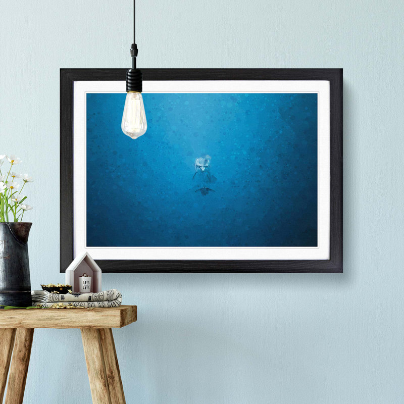 Lone Dolphin in Abstract - Picture Frame Graphic Art Print, Black, 40cm H x 60cm W x 2cm D