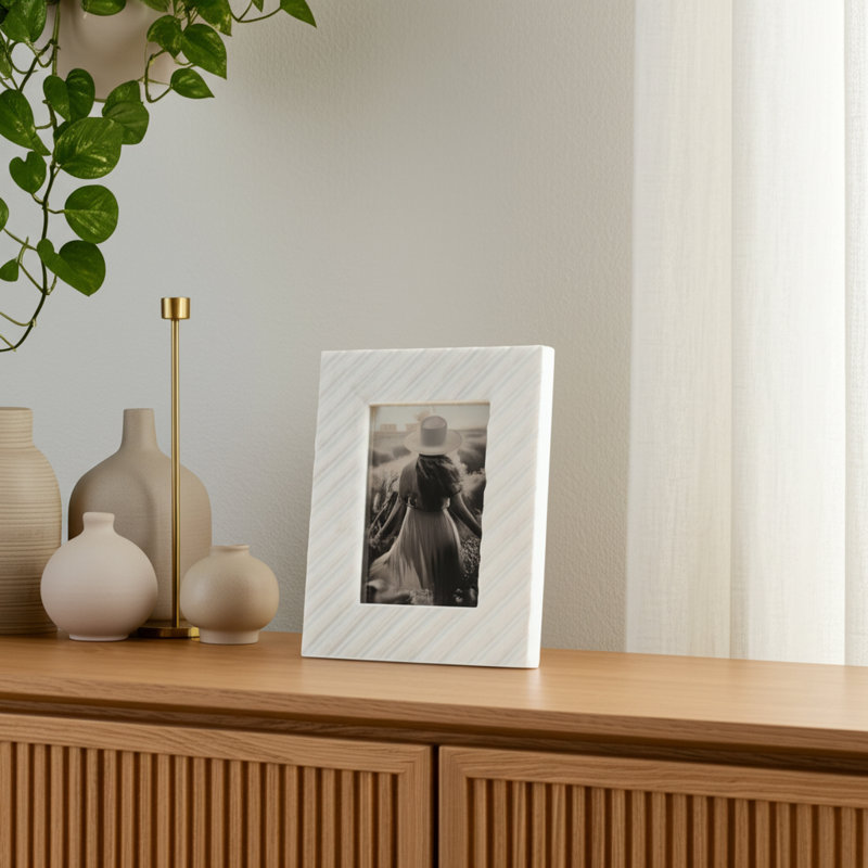 Marble Ridged Photo Frame, White, 7" W x 9" H