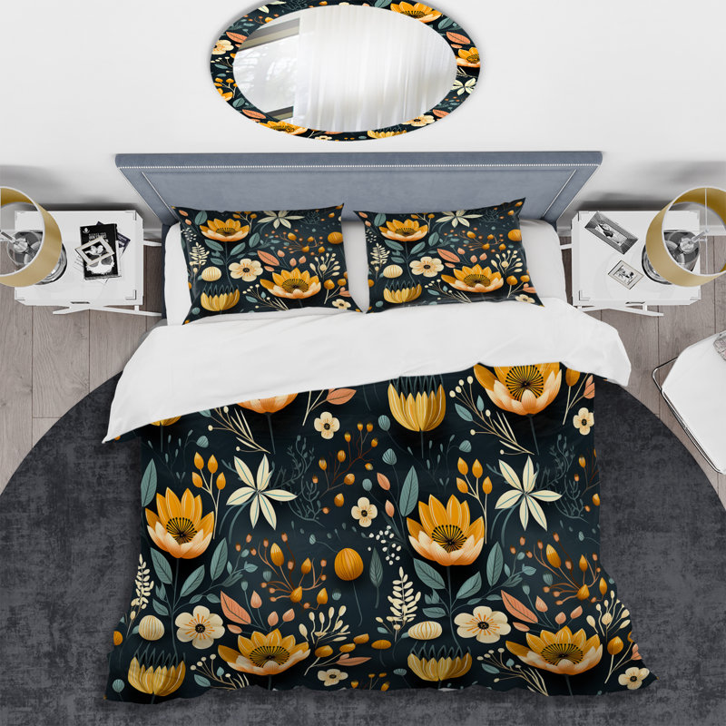 Mod Botanical Delight I - Ensemble de housse de couette Mid-Century - Microfibre de polyester
