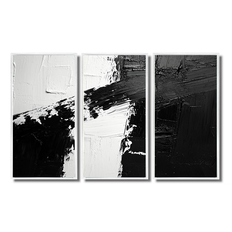 Monochromatique dérive des ombres dans le noir III - art mural transitionnel - ensemble de 3, H 32 po x l 48 po, Blanc