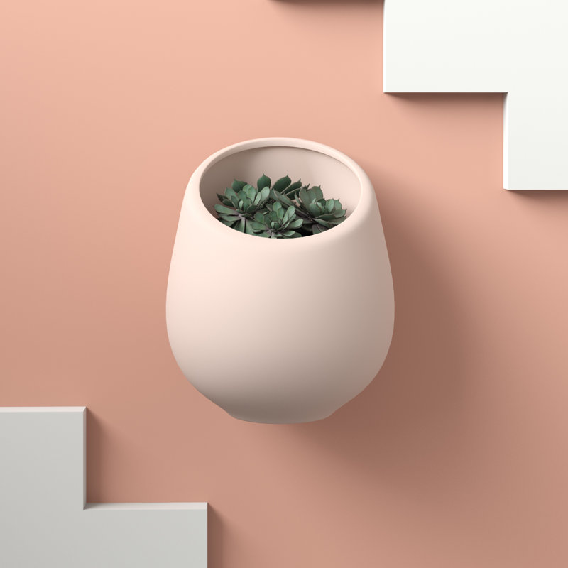 Kampe Wall Planter, Coral, 6" H x 5.5" W x 5.5" D