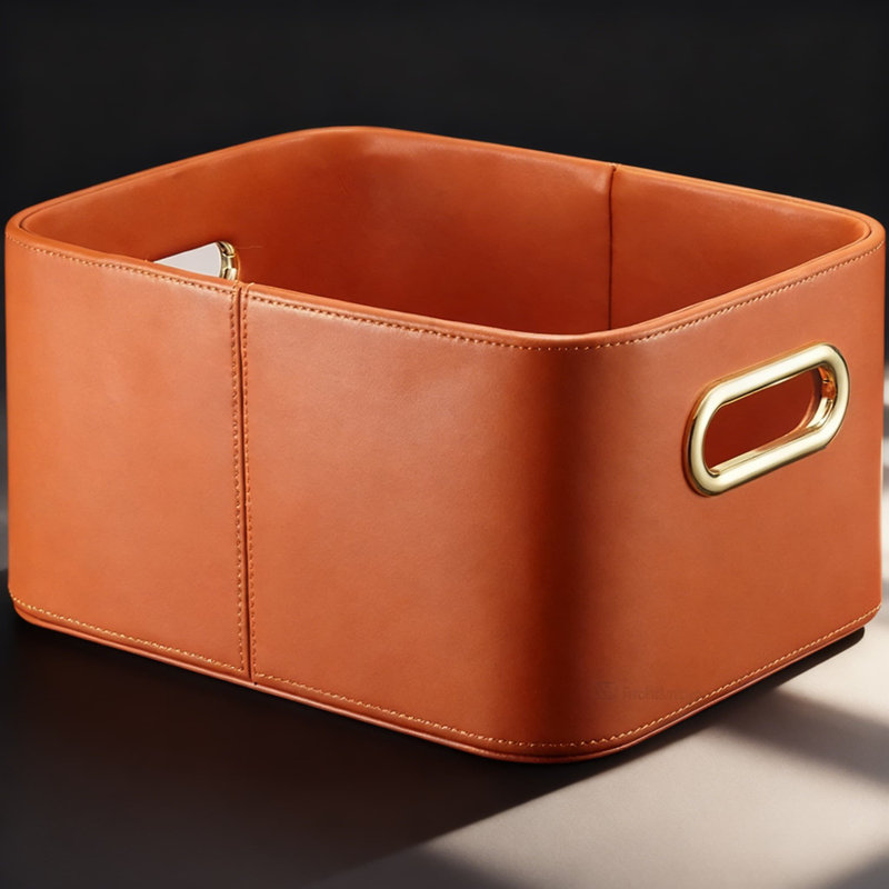 Orange, Large Size Leather Storage Basket - Modern Decorative Organizer For Living Room Toys, Bedroom Clothes, Hotel And Airbnb Luxury Decor - Waterproof & Stain-Resistant High-End Storage Bin