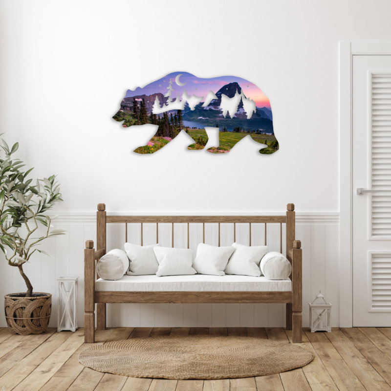 Art mural en métal à ours en édition limitée du parc national Glacier, H 24 po x l 48 po x P 0,12 po