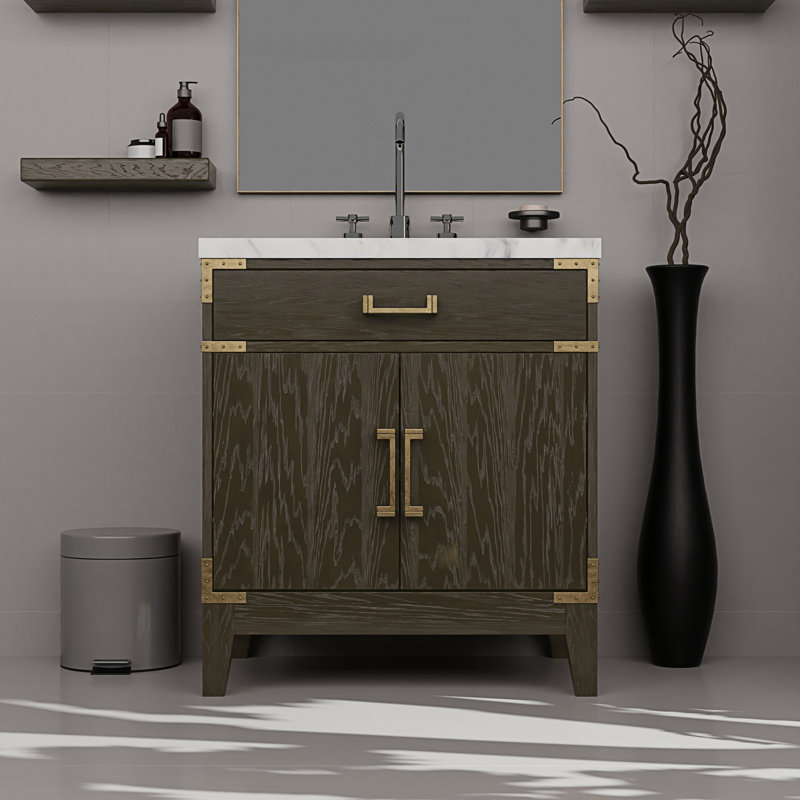 30 po X P 22 po D Meuble-lavabo simple avec comptoir en marbre de Carrare, 30", Chêne brun