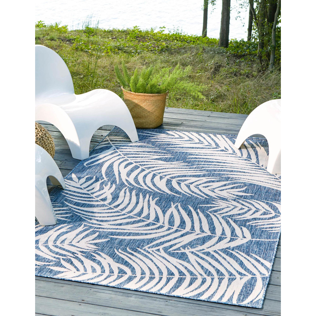Lorewood Floral Navy Blue/Ivory Indoor/Outdoor Area Rug Beachcrest Home™ Rug 