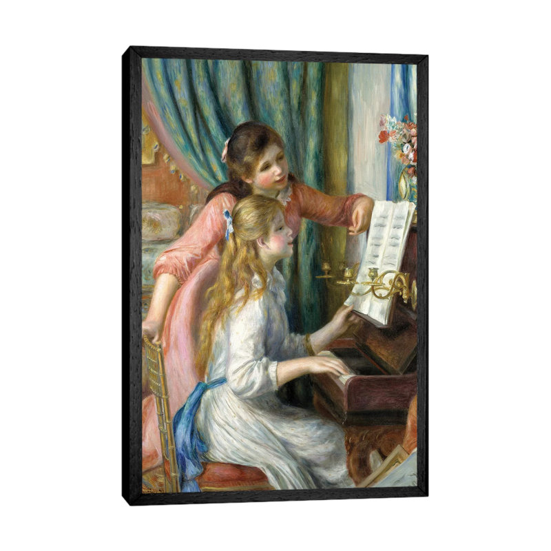Two Young Girls At The Piano, 1892 by Pierre-Auguste Renoir - Painting on Canvas, 101.6 cm H x 66.04 cm W, Black Framed