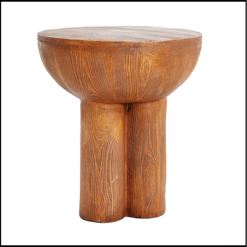 Table d'appoint ronde à 3 pieds en grain de bois Irgo, résistante aux intempéries et écologique Iris