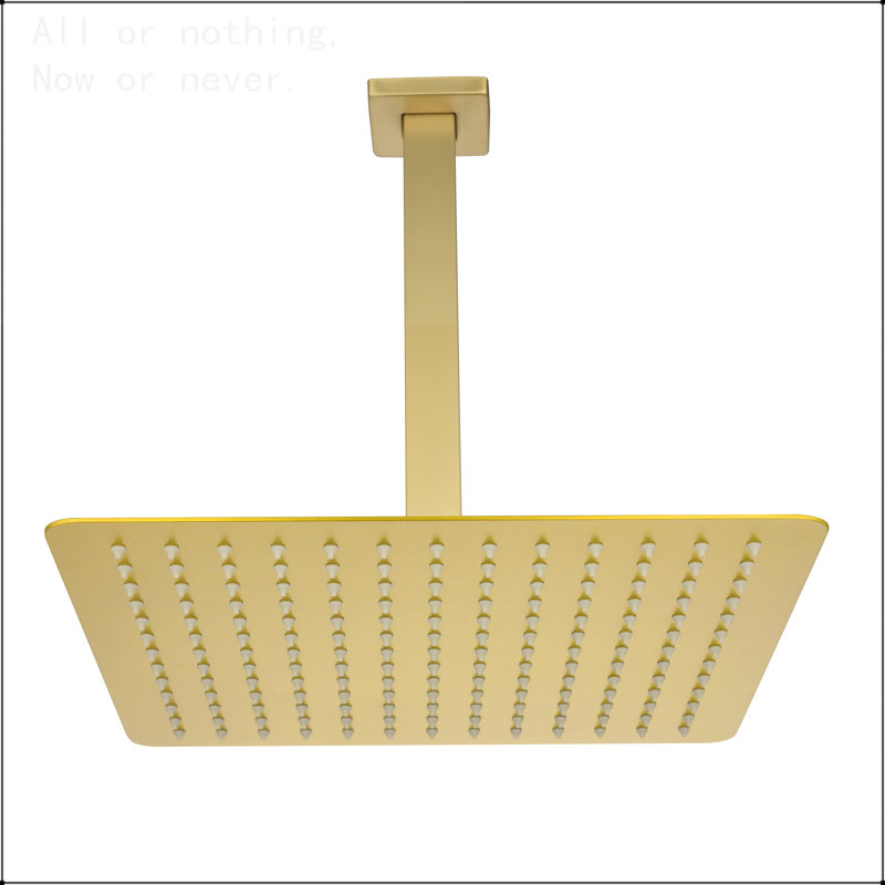 Rain Shower Head High Pressure Rainfall Showerhead Water Saving, Brushed Gold