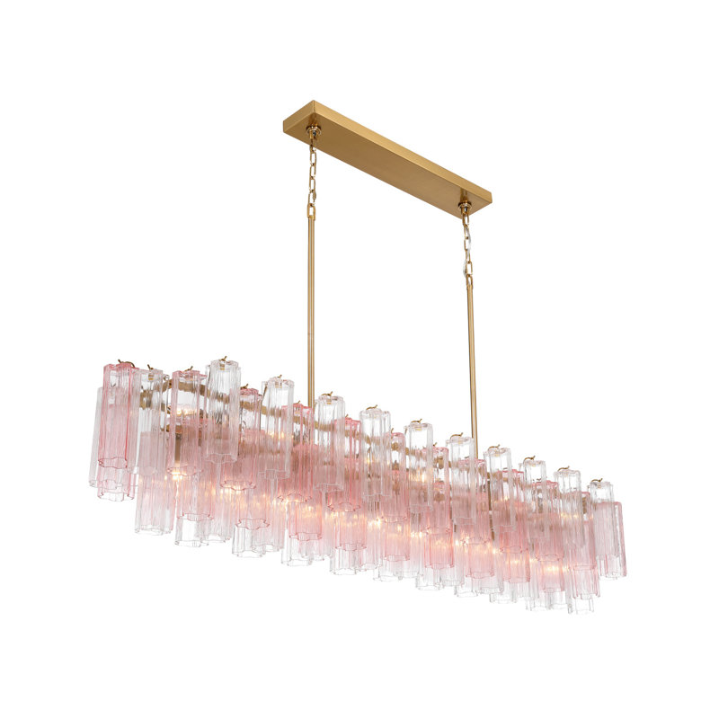 Lustre linéaire en laiton vieilli de 65 po Addis, Rose, Laiton vieilli