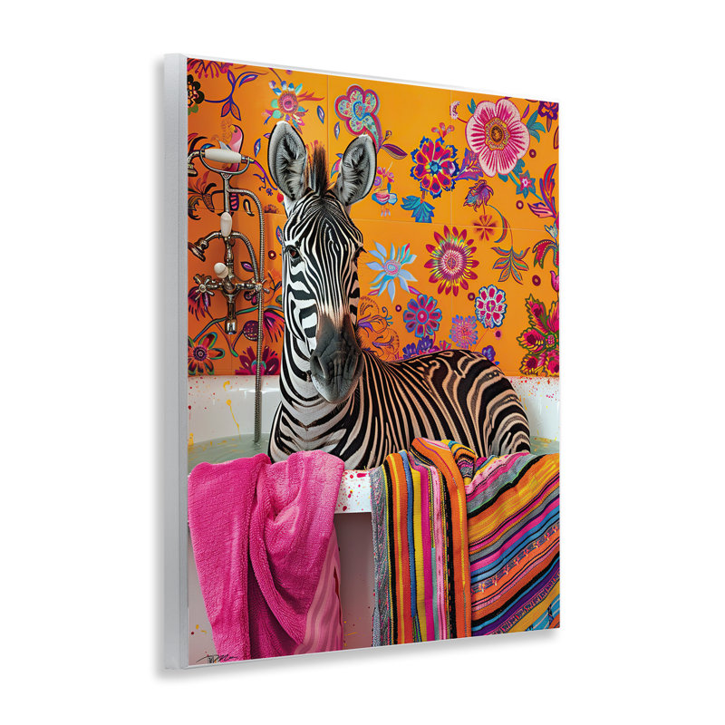 Plaque murale "Zebra Bath" avec serviette colorée, design par Momart