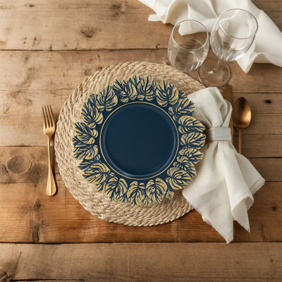 Vintage Leaf Charger Plates, Decorative Blue and Gold Leaf Plate
