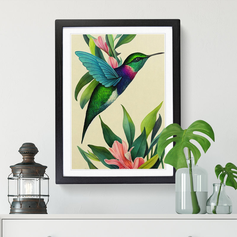 Watercolour Hummingbird - Framed Print, 46cm H x 34cm W x 2cm D, Walnut