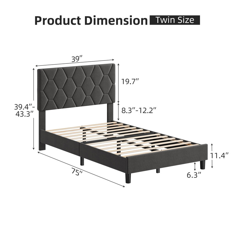 Base de lit plateforme en bois, lit minimaliste avec support en lattes de bois, espace de rangement sous le lit, Pin