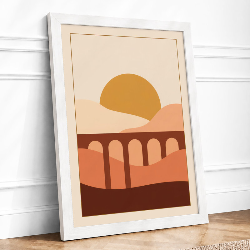 Viaduct at Dusk Mid-Century - Framed Print, A2 - 59.4 x 42.0 cm, White