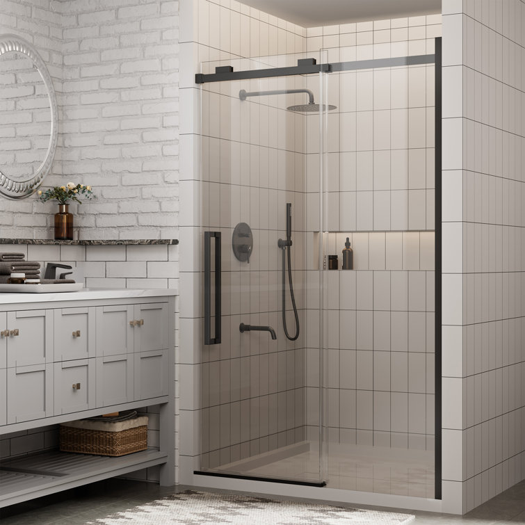 44"-48" W x 76" H Reversible Frameless Single Sliding Shower Door With 3/8"Clear Tempered Glass