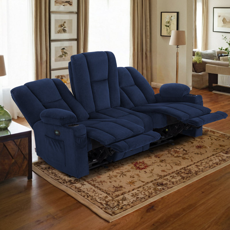 Canapé inclinable électrique 3 places Xannon, Mélange de polyester bleu marine