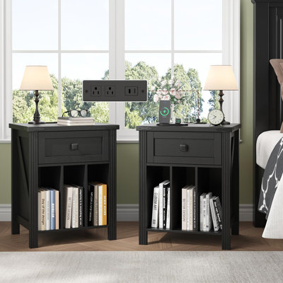 Night Stand Set 2 With Charging Station