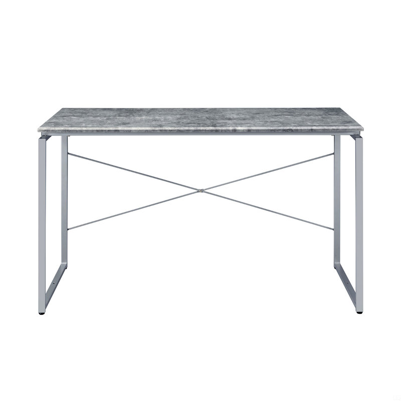 Faux Concrete Top Rectangular Writing Desk, Silver, Silver