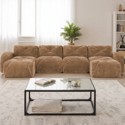 Canapé modulaire en forme de U sans os avec repose-pieds, canapé capitonné en velours, mousse haute densité 32D, aucun assemblage requis, combinaison libre pour le salon