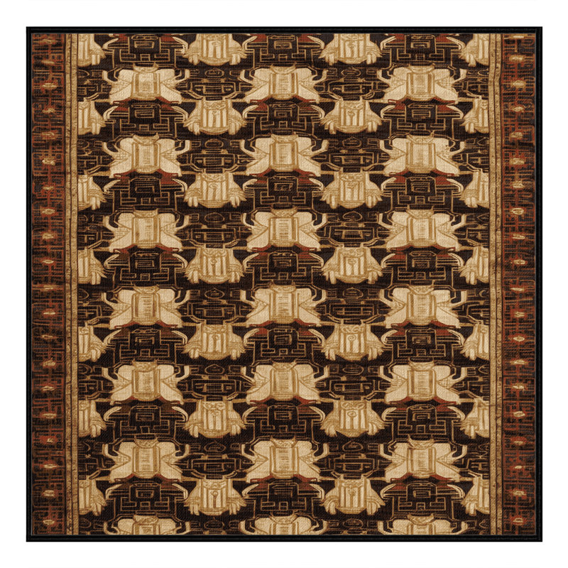 Machine Washable Art Deco Black Area Rug, Square 4'