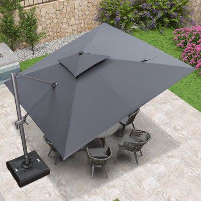 Faizon 11' Square Double Top Cantilever Tilting Umbrella with Base and 360°Rotation