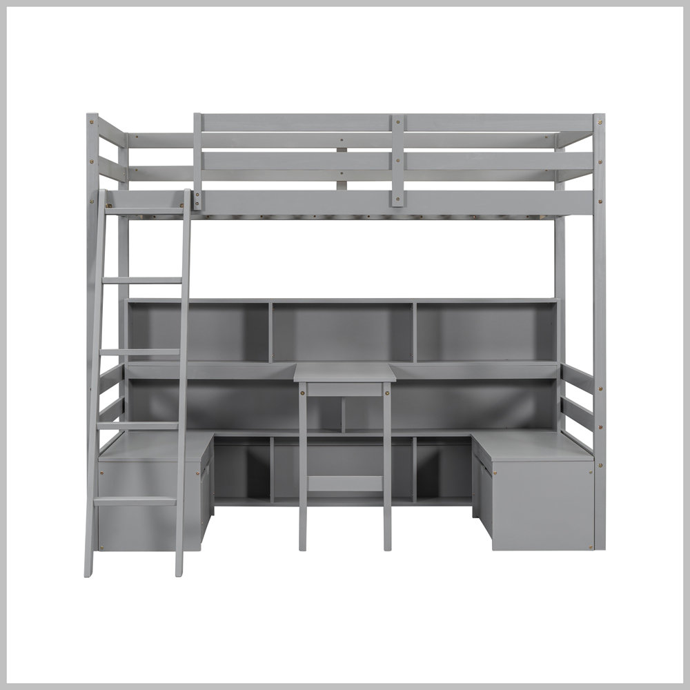Latitude Run® Modern Twin Loft Bed With Storage Shelves, Drawers, Seat