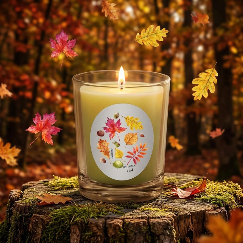 Feuille d'automne bougie cire d'abeille