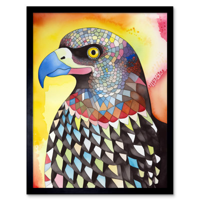 Bald Eagle Bird Folk Art Watercolour Painting Artwork Framed Wall Art Print 9X7 Inch