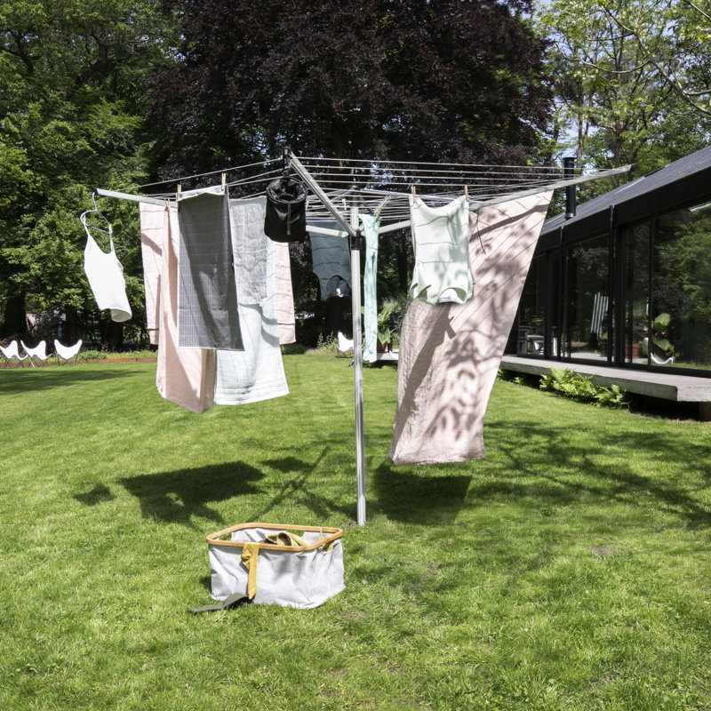 Brabantia Lift-O-Matic Outdoor Clothesline (164 ft) with Ground Spike, Cover, Clothespins and Bag, Grey