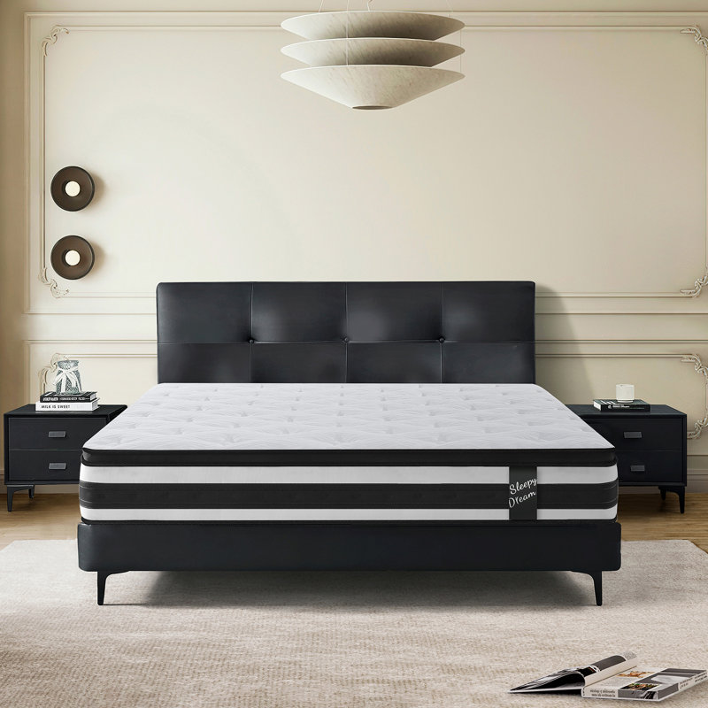 12 Inch Medium Hybrid Mattress with Cool Memory Foam and Pocketed Spring, King, White/Black