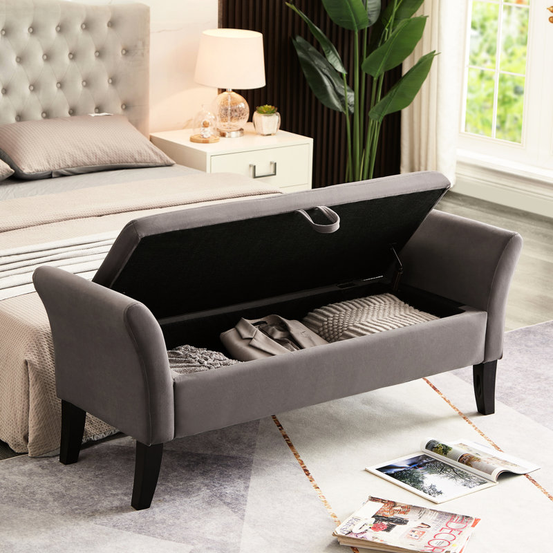 51.5" Velvet Hallway Bench With Interior Storage End Table - Spacious, Gray