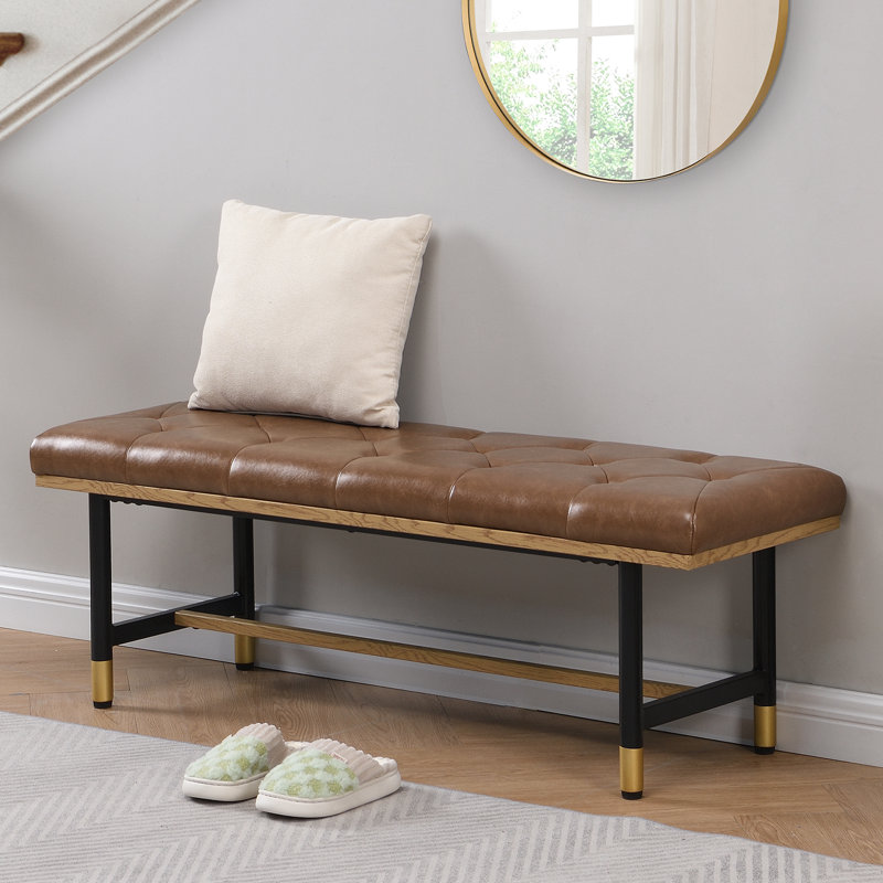 Banc rembourré en similicuir Makayla, Brun