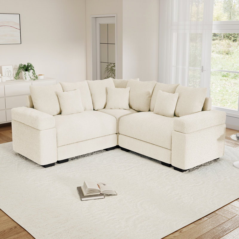 Oversized Cloud Modular Sectional, Corduroy Deep Seat With 10 Pillows, Beige Chenille