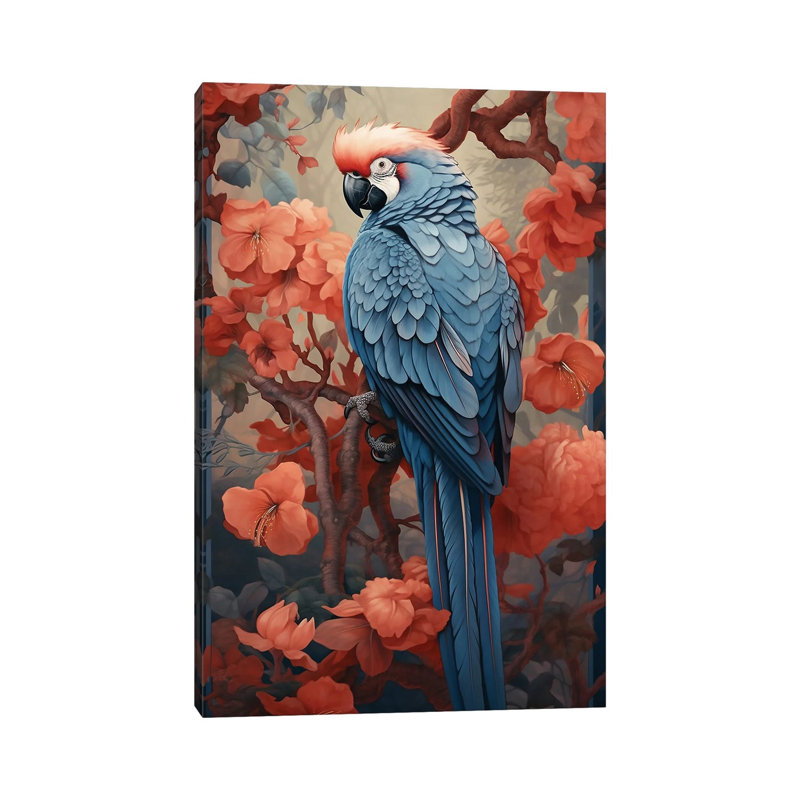 Parrot With Flowers by David Loblaw - Gallery-Wrapped Canvas Giclée on Canvas, 66.04 cm H x 45.72 cm W, Wrapped Canvas