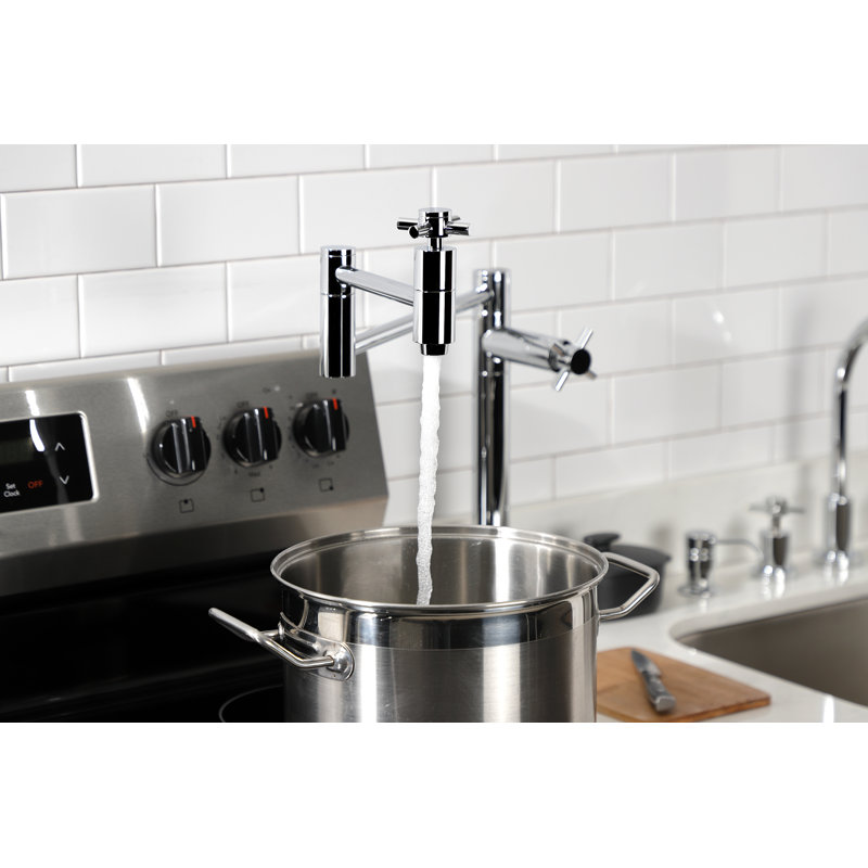 Polished Chrome Dual Handle Deck Mount Pot Filler Faucet