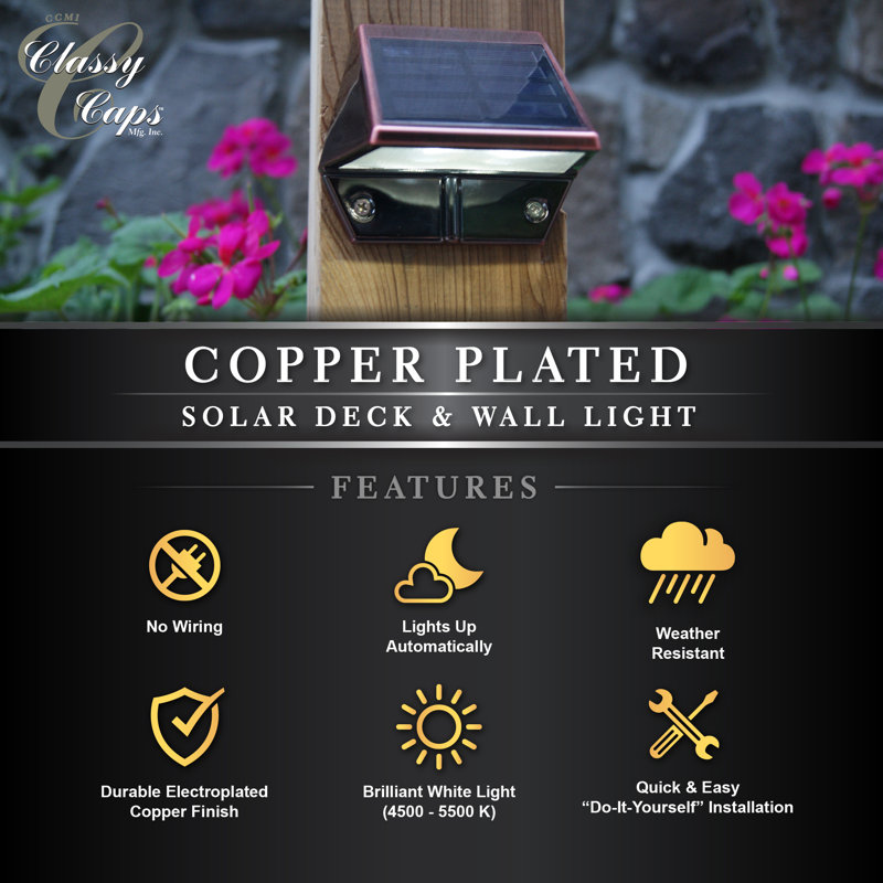 Copper Solar LED Post Cap Light with Dusk-to-Dawn Sensor