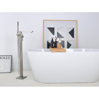 Cozyblock Floor Mount Bathtub Faucet Freestanding Tub Filler Standing High Flow Shower Faucets Mixer Tap, Swivel Square Spout With Square Handheld | Modern Design Tub Filler Faucet (Brushed Nickel)