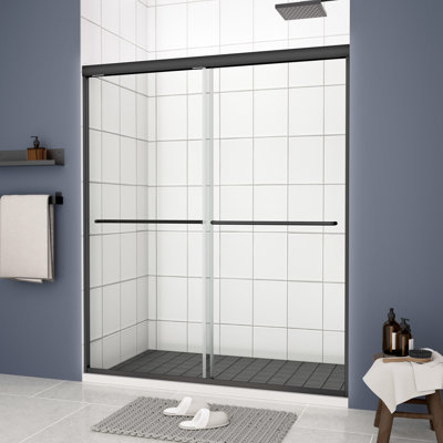 56 - 60"x70" Bypass Shower Sliding Door. Matted Black, 1/4" Tempered Glass. Top Track, #304 Stainless Steel Handle. Smooth System. Leakage. Nano Clean Treatment, Explode Film. 36000 Open/close Tests.