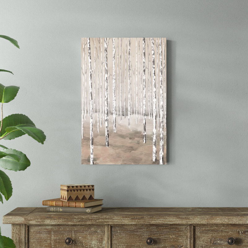 «Tall Birch Trees Neutral Toned», reproduction d'art sur toile tendue, H 30 po x l 20 po